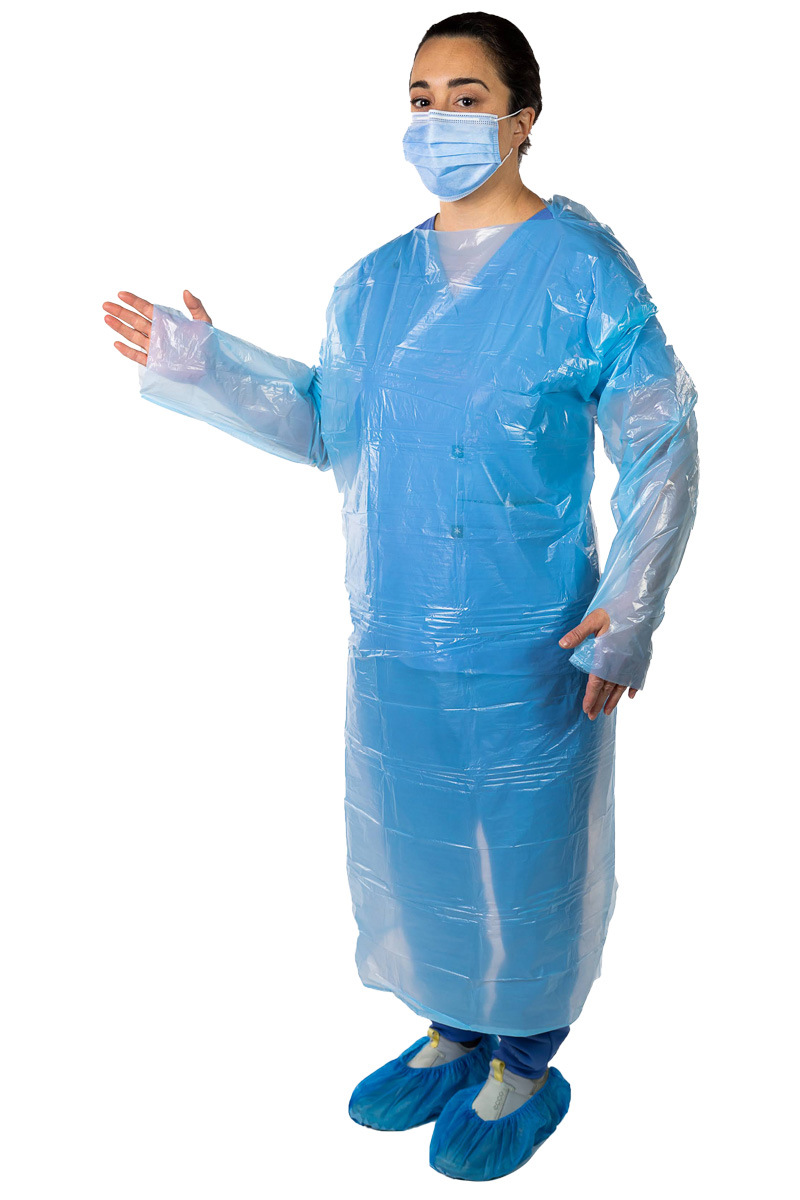 Fluid Resistant PE Disposable Unisex Isolation Gown with Thumb Loop   Beaucare Medical Ltd